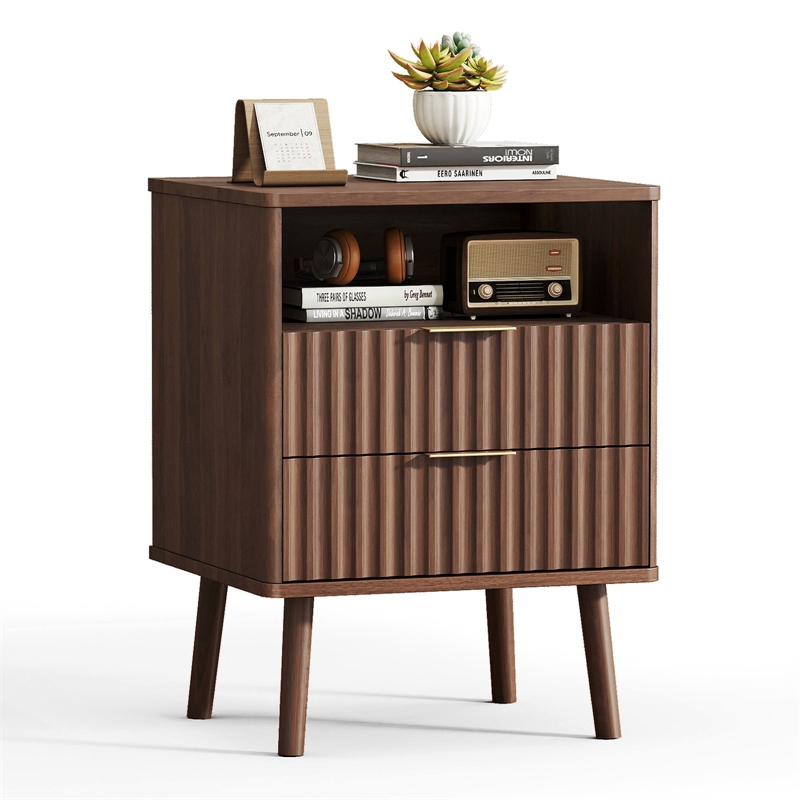 Afuera Living Brown Fluted 2-Drawer Nightstand with Rose Gold Handles