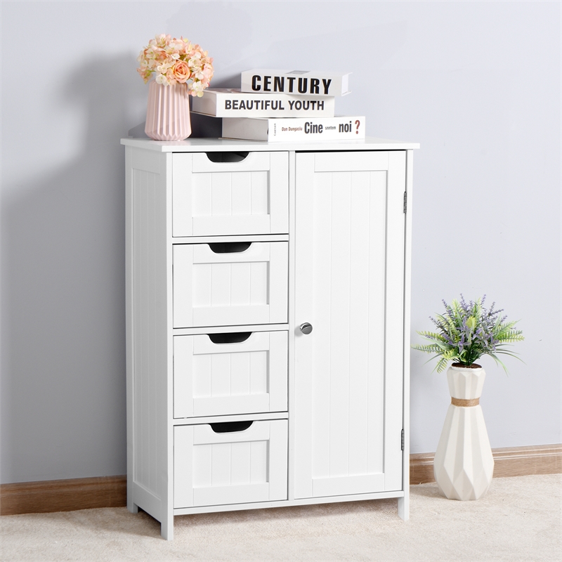 Afuera Living White Bathroom Floor Storage Cabinet with Adjustable Shelf