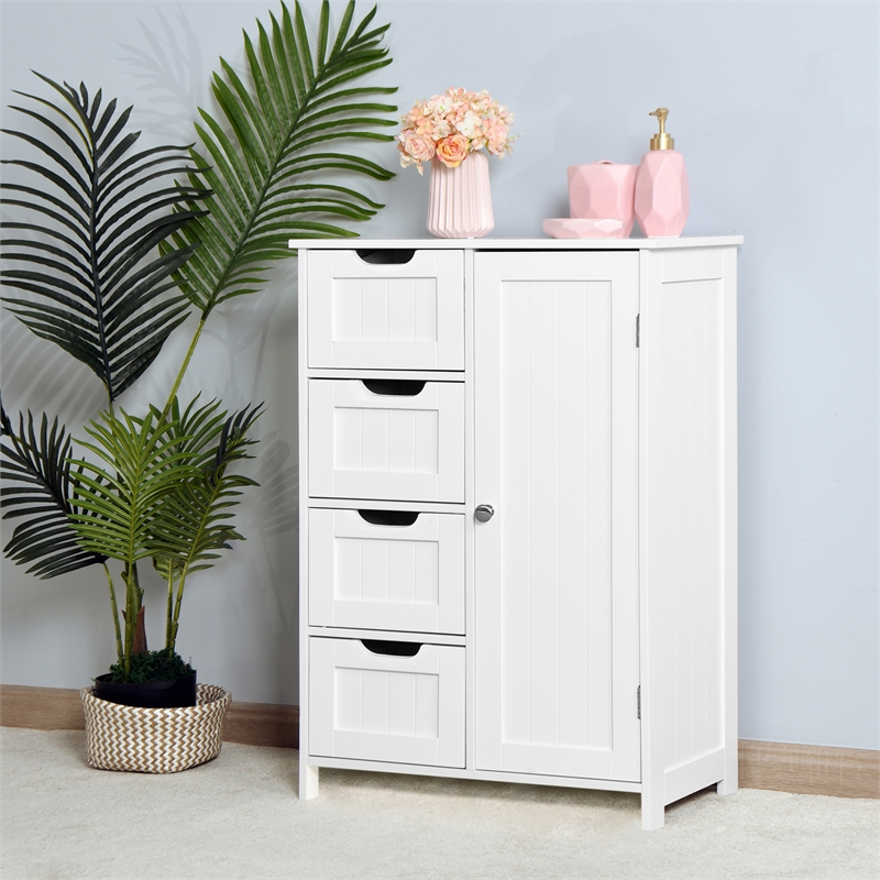 Afuera Living White Bathroom Floor Storage Cabinet with Adjustable Shelf