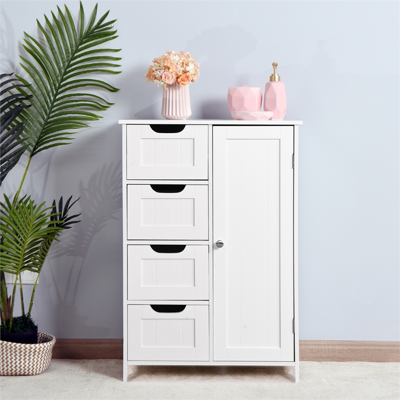 Afuera Living White Bathroom Floor Storage Cabinet with Adjustable Shelf