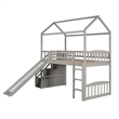 Afuera Living Gray Twin Loft Bed with 2 Drawers & Slide & Playhouse Design