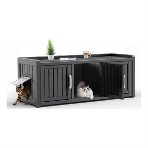 Afuera Living Contemporary Black Resin 3-Compartment Cat House and Bed