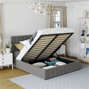 Afuera Living Twin Wood Platform Bed with Upholstered Headboard in Gray