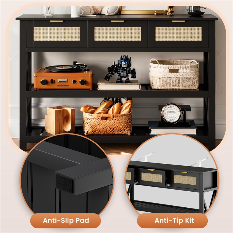 Afuera Living 47-Inch Black Entryway Console Table with Rattan Drawers