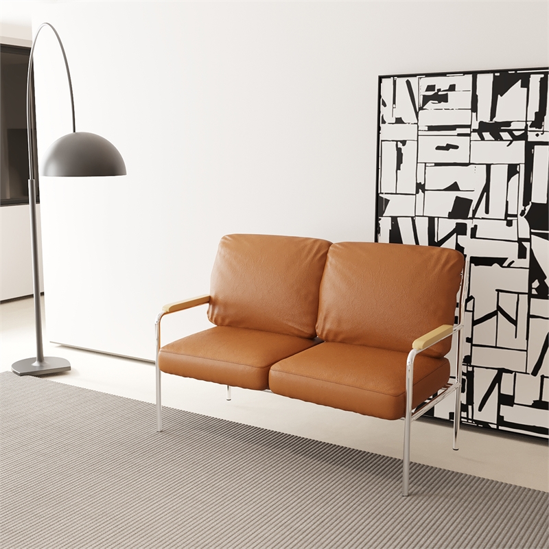 Afuera Living 2-Piece Brown Faux Leather Sofa Set with Stainless Steel Frame
