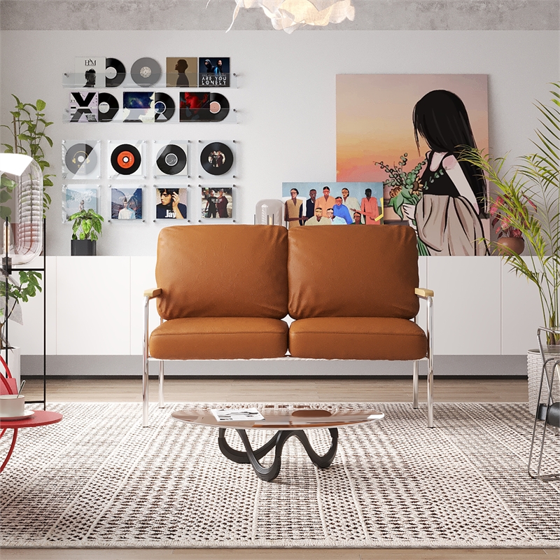 Afuera Living 2-Piece Brown Faux Leather Sofa Set with Stainless Steel Frame