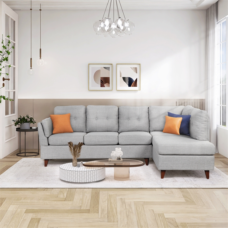 Afuera Living Contemporary 97-Inch Linen L-Shaped Sectional Sofa in Grey