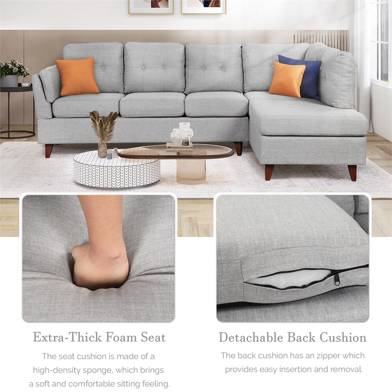Afuera Living Contemporary 97-Inch Linen L-Shaped Sectional Sofa in Grey