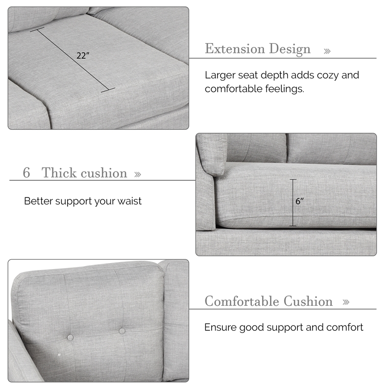 Afuera Living Contemporary 97-Inch Linen L-Shaped Sectional Sofa in Grey