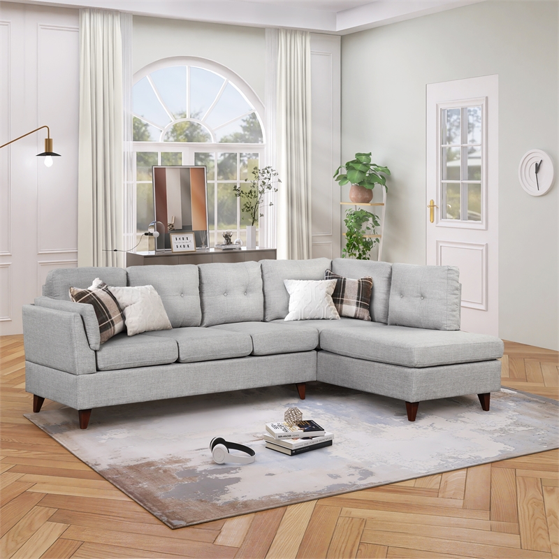 Afuera Living Contemporary 97-Inch Linen L-Shaped Sectional Sofa in Grey