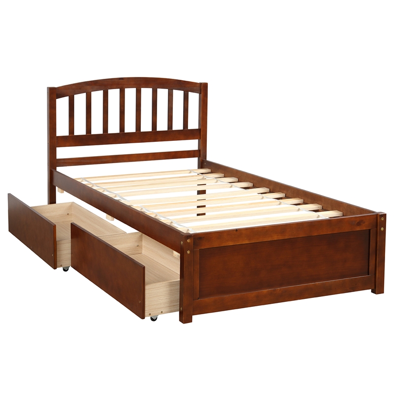 Afuera Living Twin Platform Storage Bed with 2 Drawers in Walnut