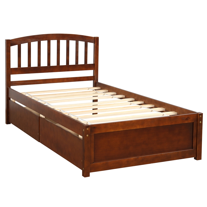 Afuera Living Twin Platform Storage Bed with 2 Drawers in Walnut