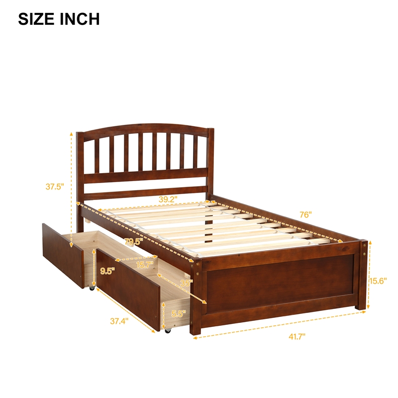 Afuera Living Twin Platform Storage Bed with 2 Drawers in Walnut