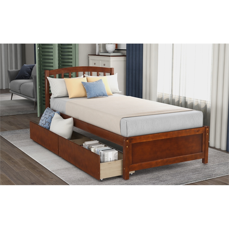 Afuera Living Twin Platform Storage Bed with 2 Drawers in Walnut