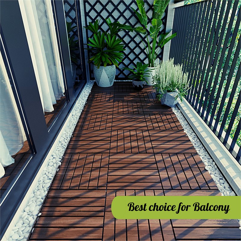 Afuera Living 12x12 Inch Interlocking Acacia Wood Deck Tile in Brown