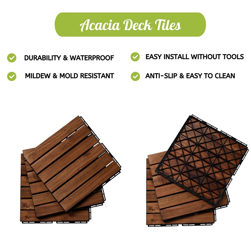 Afuera Living 12x12 Inch Interlocking Acacia Wood Deck Tile in Brown