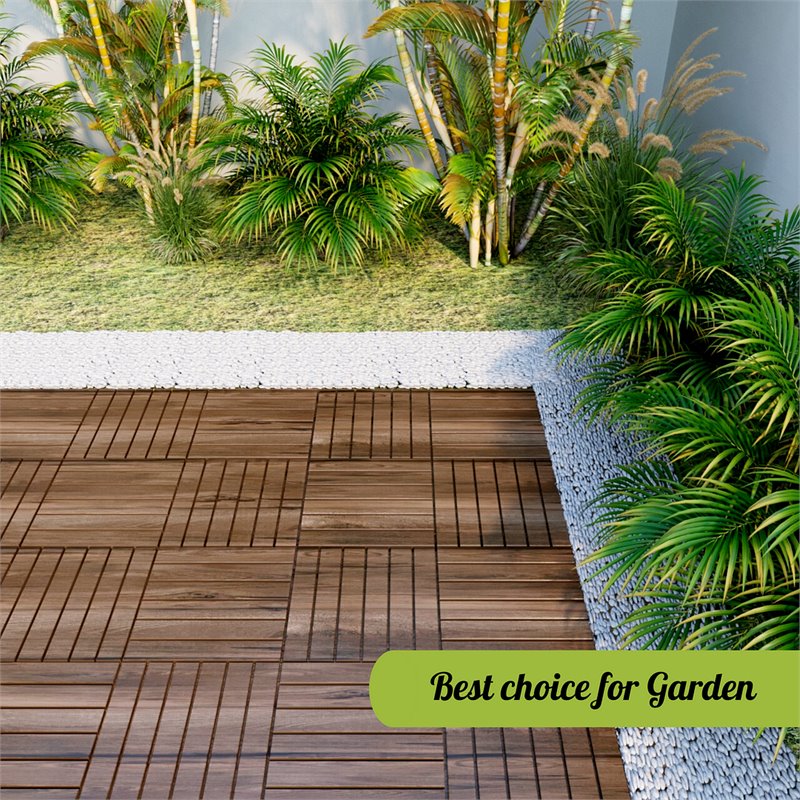 Afuera Living 12x12 Inch Interlocking Acacia Wood Deck Tile in Brown