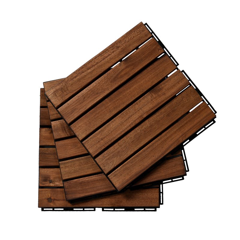 Afuera Living 12x12 Inch Interlocking Acacia Wood Deck Tile in Brown