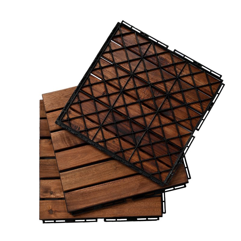 Afuera Living 12x12 Inch Interlocking Acacia Wood Deck Tile in Brown