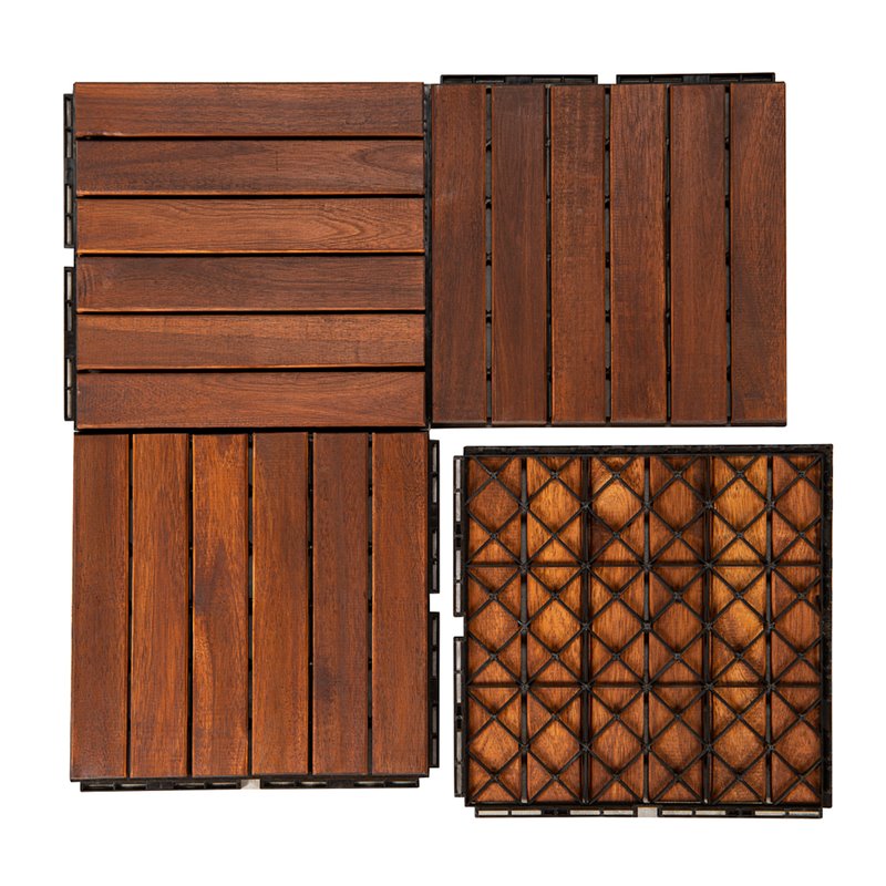 Afuera Living 12x12 Inch Interlocking Acacia Wood Deck Tile in Brown