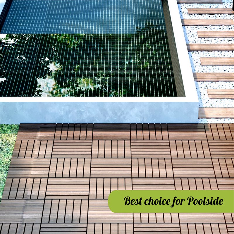 Afuera Living 12x12 Inch Interlocking Acacia Wood Deck Tile in Brown