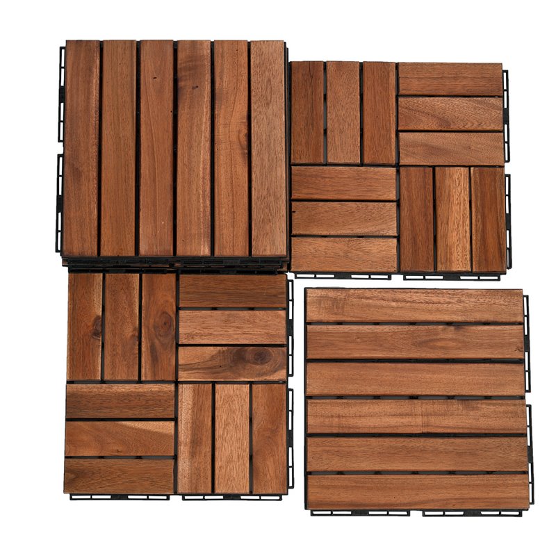 Afuera Living 12x12 Inch Interlocking Acacia Wood Deck Tile in Brown