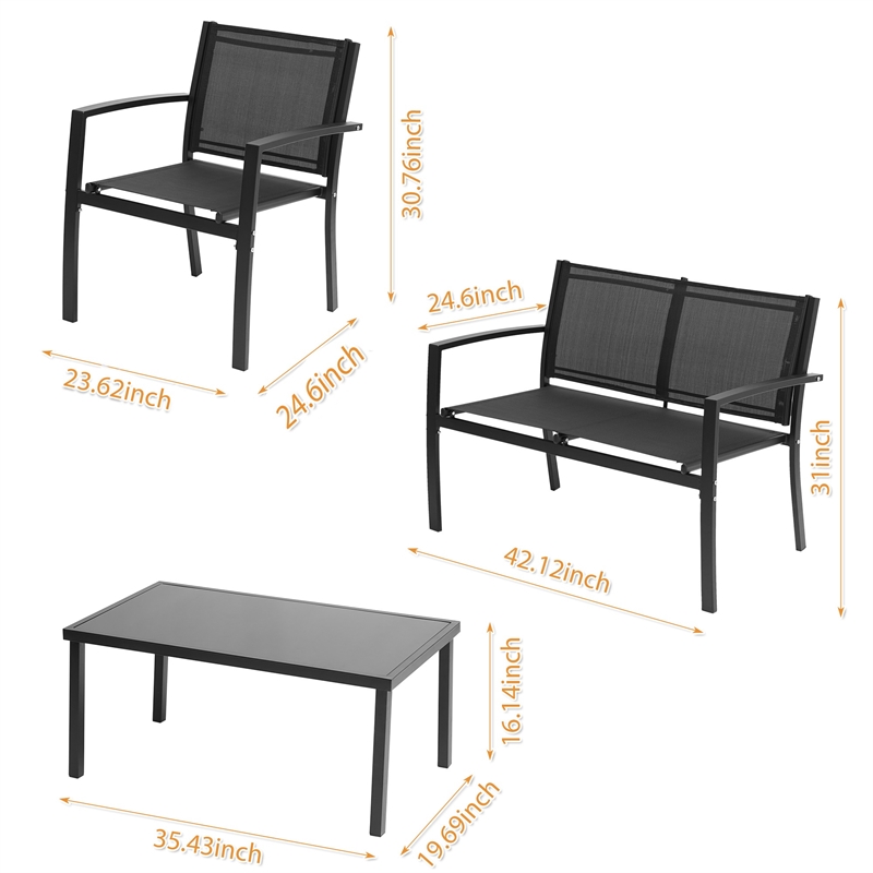 Afuera Living 4-Piece Outdoor Patio Conversation Furniture Set