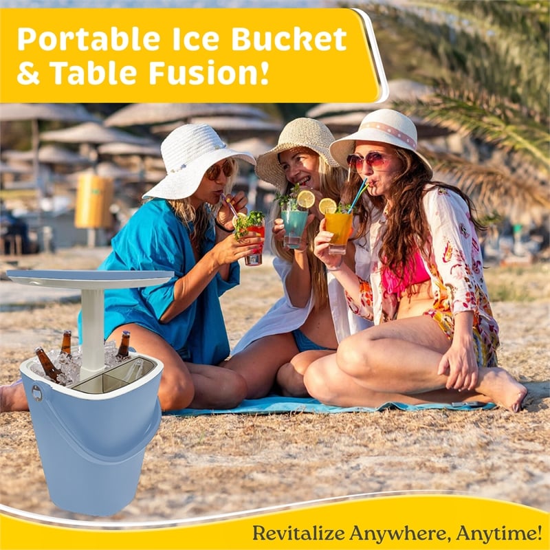 Afuera Living Portable Outdoor Bar Table with 15L Ice Bucket in Blue