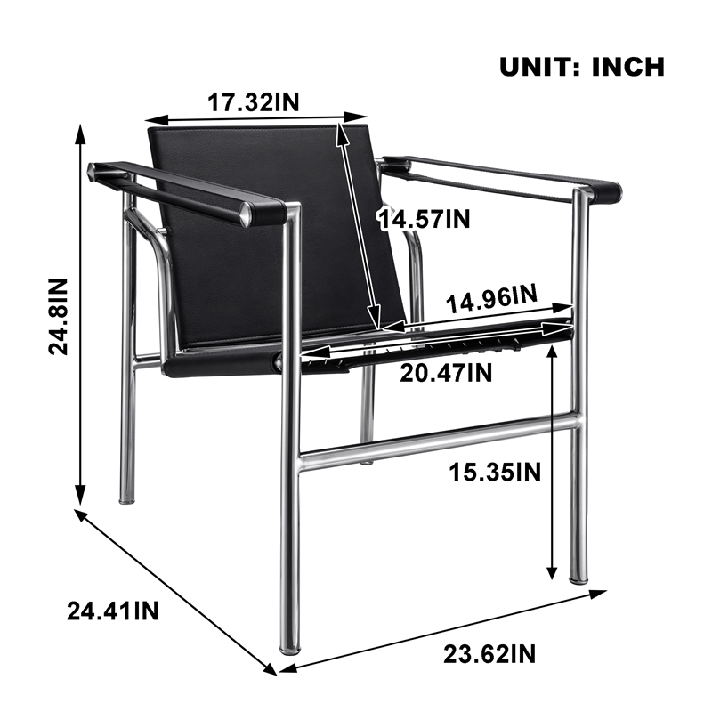 Afuera Living Black Double-Layer Saddle Leather Chair with Steel Frame