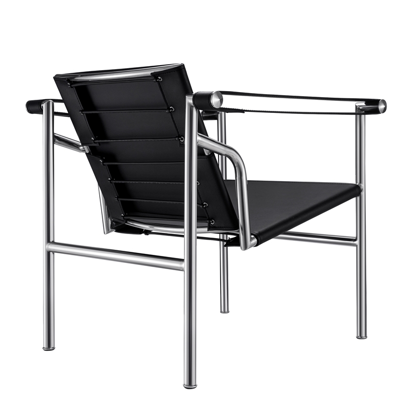 Afuera Living Black Double-Layer Saddle Leather Chair with Steel Frame