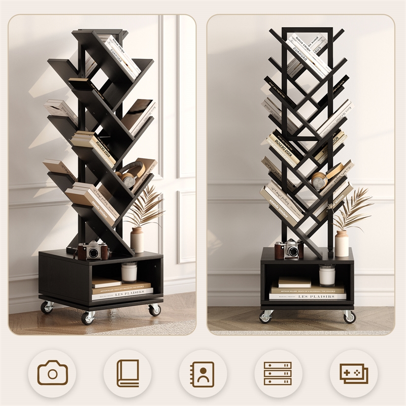 Afuera Living 360-Degree Rotating Double-V Bookcase with Lockable Wheels