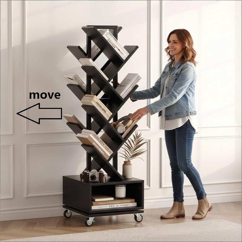 Afuera Living 360-Degree Rotating Double-V Bookcase with Lockable Wheels