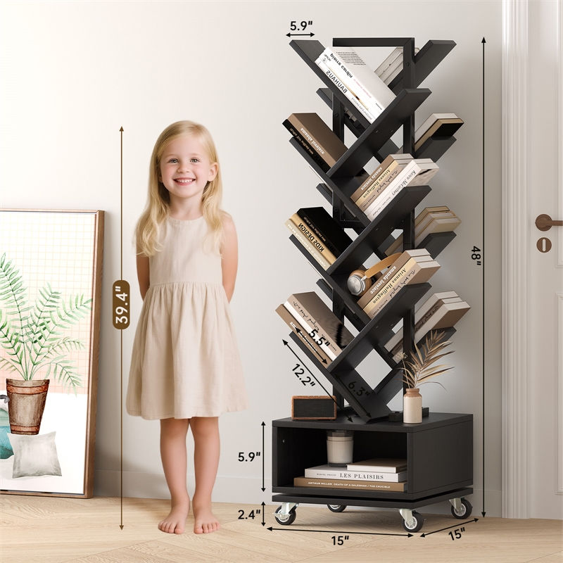Afuera Living 360-Degree Rotating Double-V Bookcase with Lockable Wheels