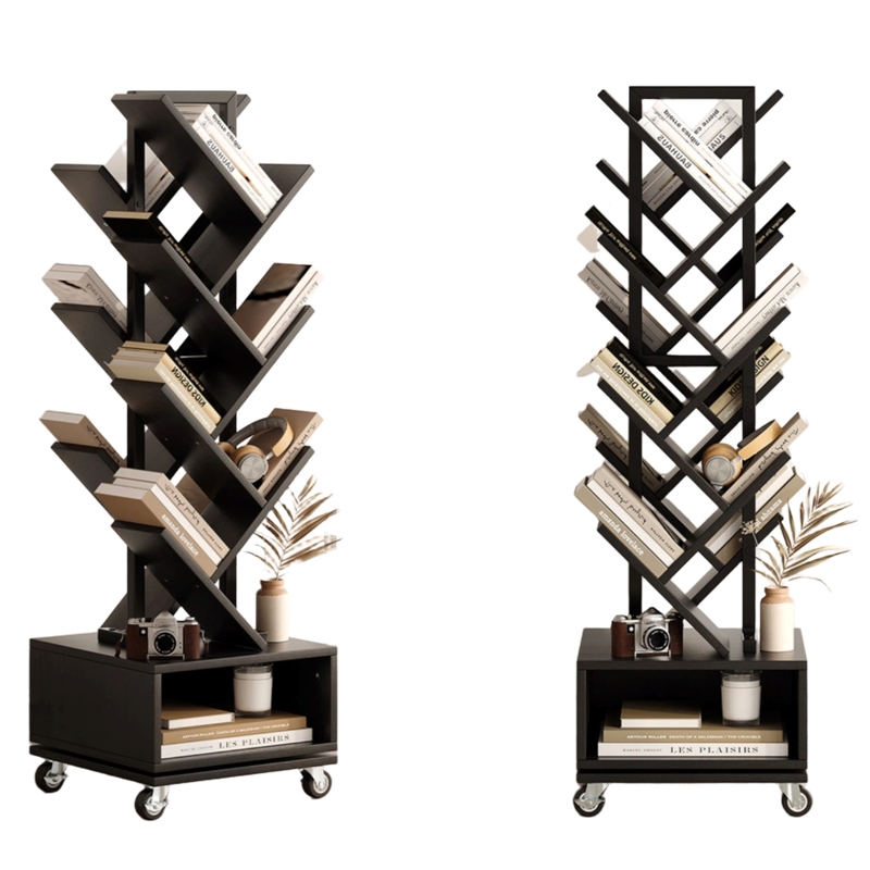 Afuera Living 360-Degree Rotating Double-V Bookcase with Lockable Wheels