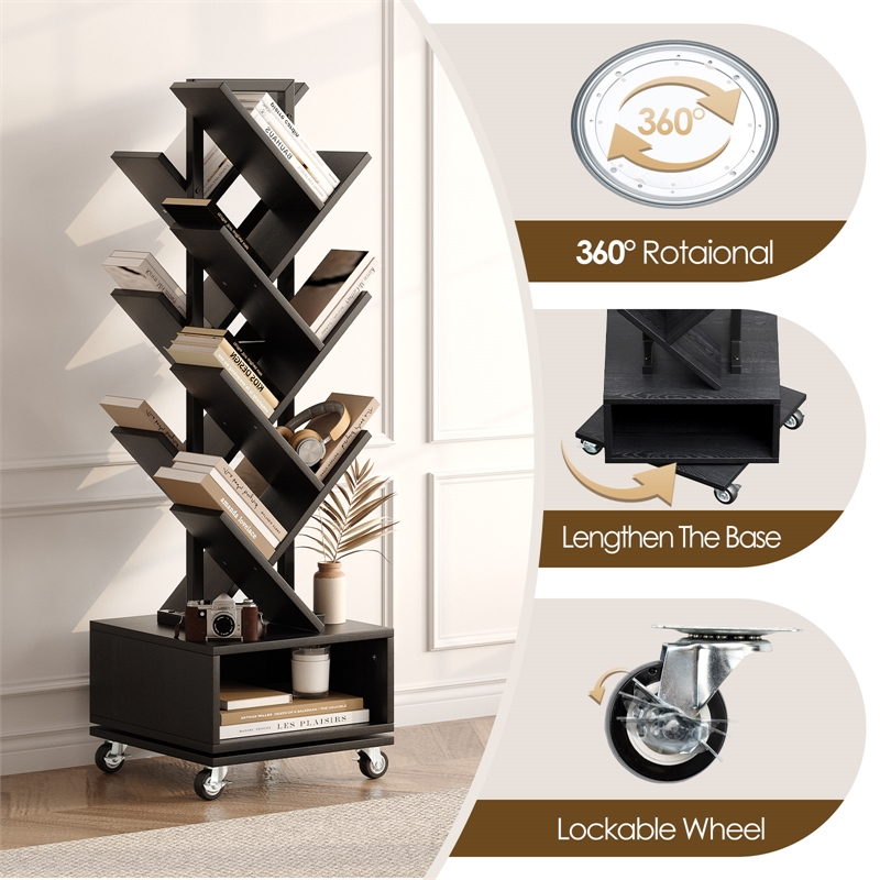 Afuera Living 360-Degree Rotating Double-V Bookcase with Lockable Wheels