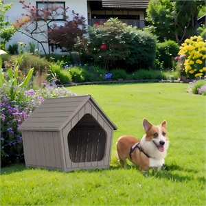 Afuera Living Gray Resin Enclosed Cat House with Arched Entry