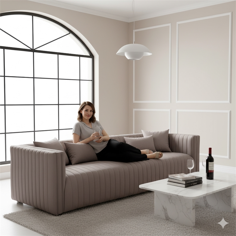 Afuera Living Gray Fabric Channel-Tufted Sofa with Wood Frame