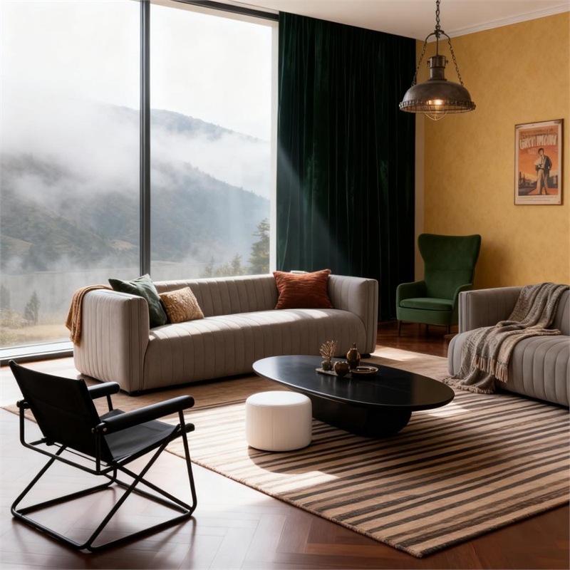 Afuera Living Gray Fabric Channel-Tufted Sofa with Wood Frame