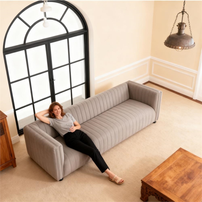 Afuera Living Gray Fabric Channel-Tufted Sofa with Wood Frame