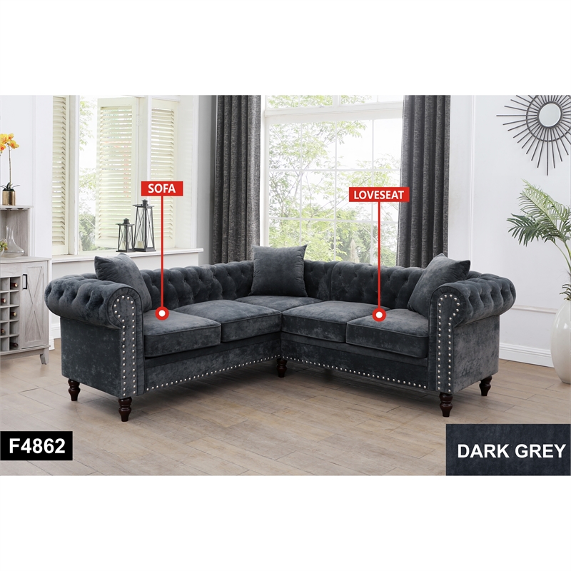 Afuera Living Contemporary 62.5-Inch Dark Gray Flannel 2-Piece Sofa Set