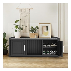 Afuera Living Black Resin 2-Door Shoe Cabinet with Bench Top