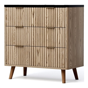 Afuera Living Contemporary 32-Inch Light Brown 3-Drawer Fluted End Table
