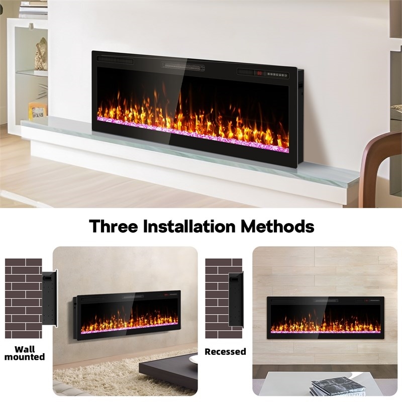 Afuera Living 50-Inch Ultra-Thin Recessed Electric Fireplace with 3D Flames