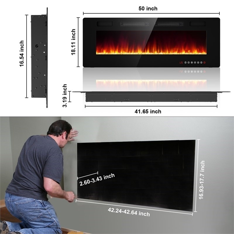 Afuera Living 50-Inch Ultra-Thin Recessed Electric Fireplace with 3D Flames