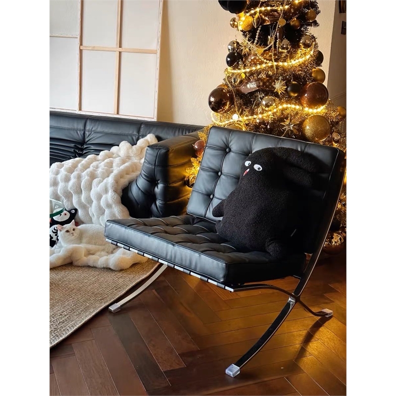 Afuera Living 30-Inch Black Genuine Leather Button-Tufted Accent Chair