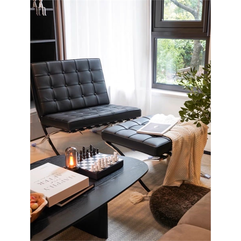 Afuera Living 30-Inch Black Genuine Leather Button-Tufted Accent Chair