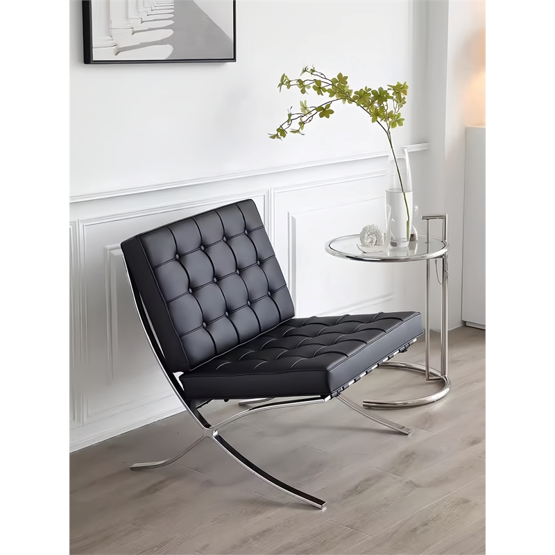 Afuera Living 30-Inch Black Genuine Leather Button-Tufted Accent Chair