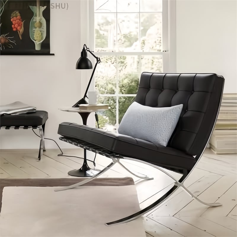 Afuera Living 30-Inch Black Genuine Leather Button-Tufted Accent Chair