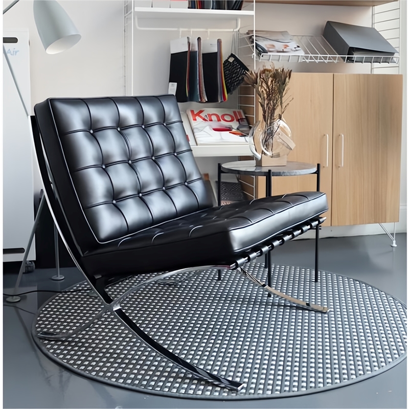 Afuera Living 30-Inch Black Genuine Leather Button-Tufted Accent Chair