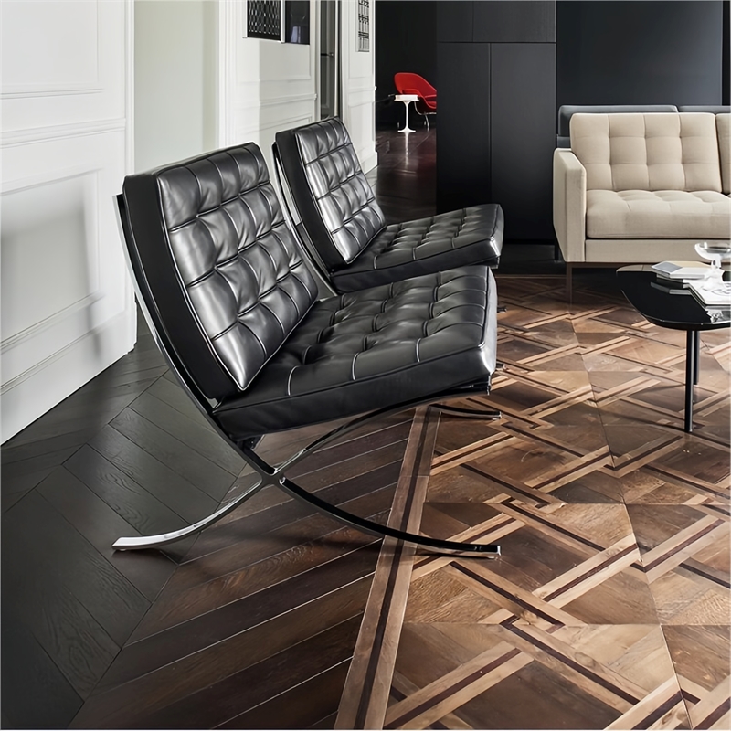 Afuera Living 30-Inch Black Genuine Leather Button-Tufted Accent Chair